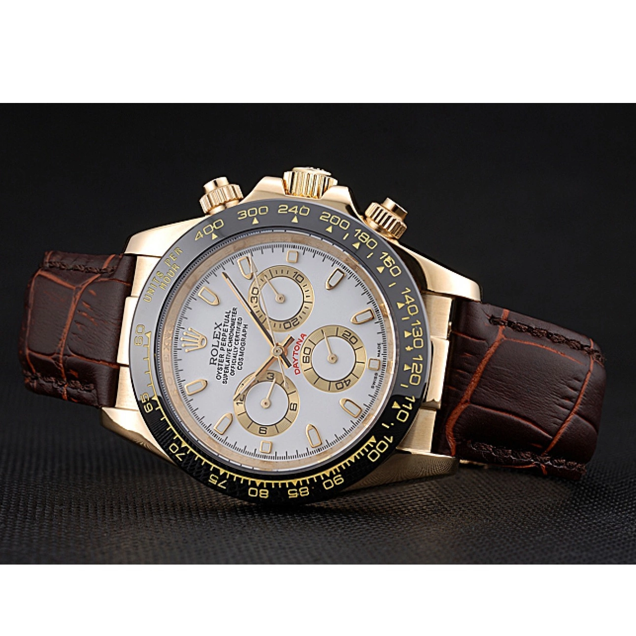 Good copy rolex watches 622633 Cosmograph Daytona Leather Bracelet White Case Gold Brown Dial Rolex 0817